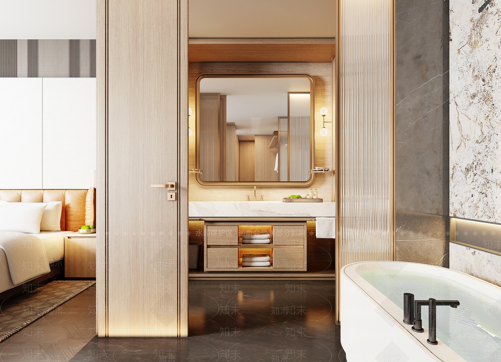 现代轻奢酒店卫生间SU模型下载【ID:1199669840】