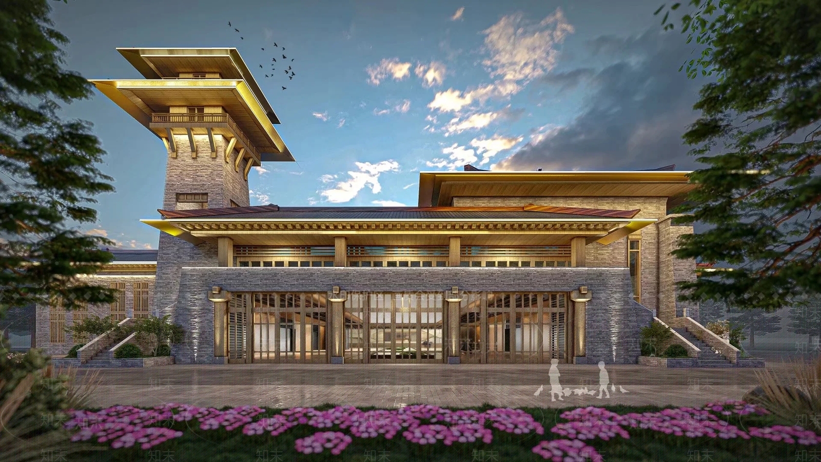 中式新中式古建筑SU模型下载【ID:1199670757】