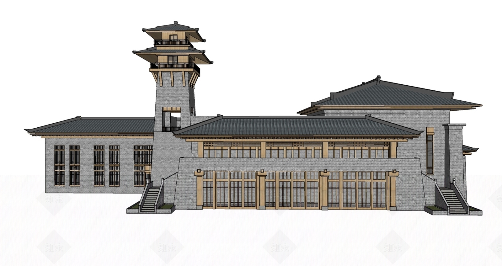 中式新中式古建筑SU模型下载【ID:1199670757】