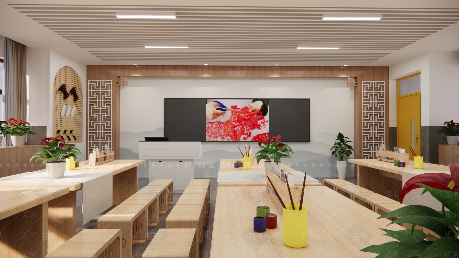 新中式其他学校空间SU模型下载【ID:1199673431】