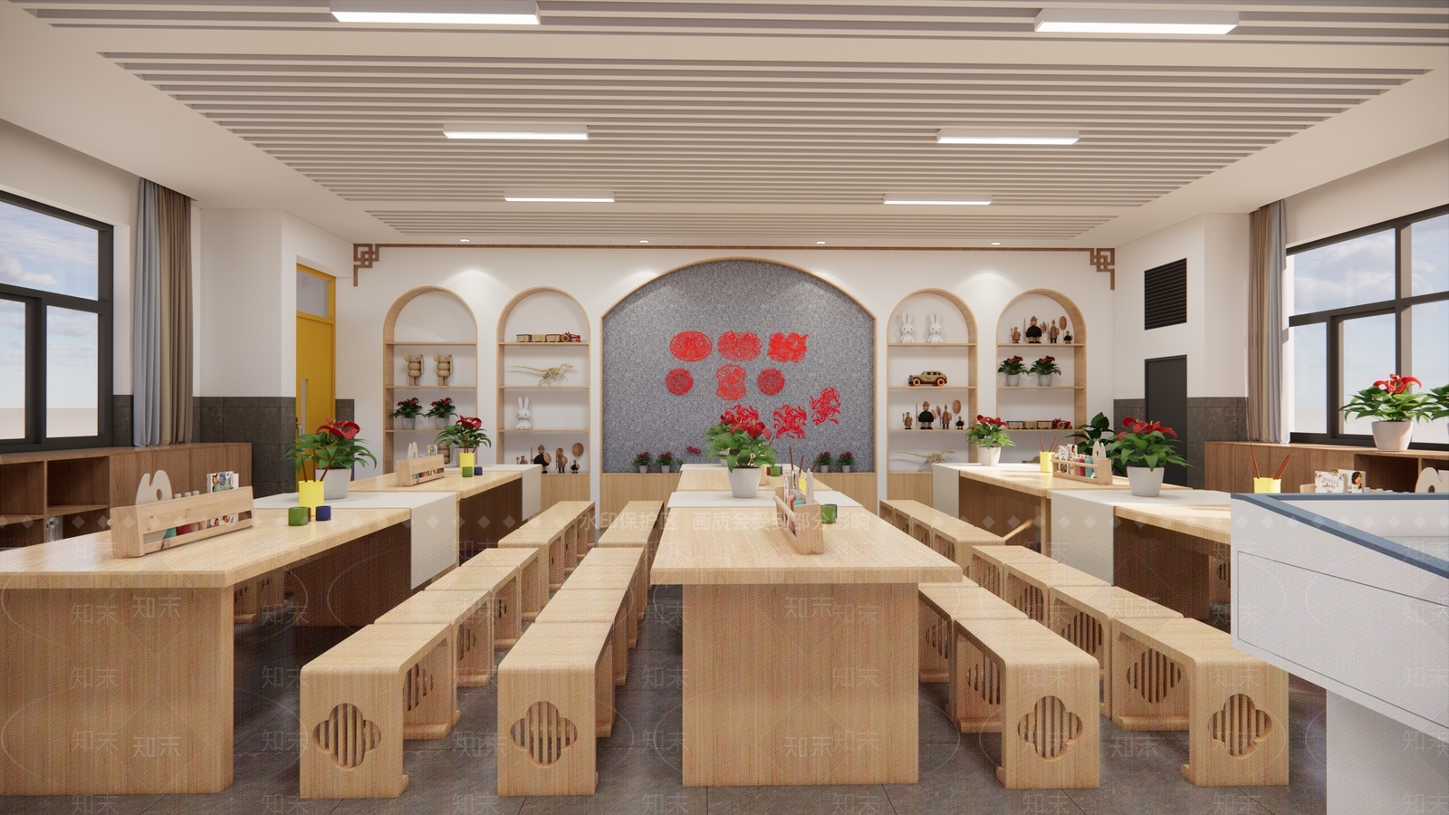 新中式其他学校空间SU模型下载【ID:1199673431】