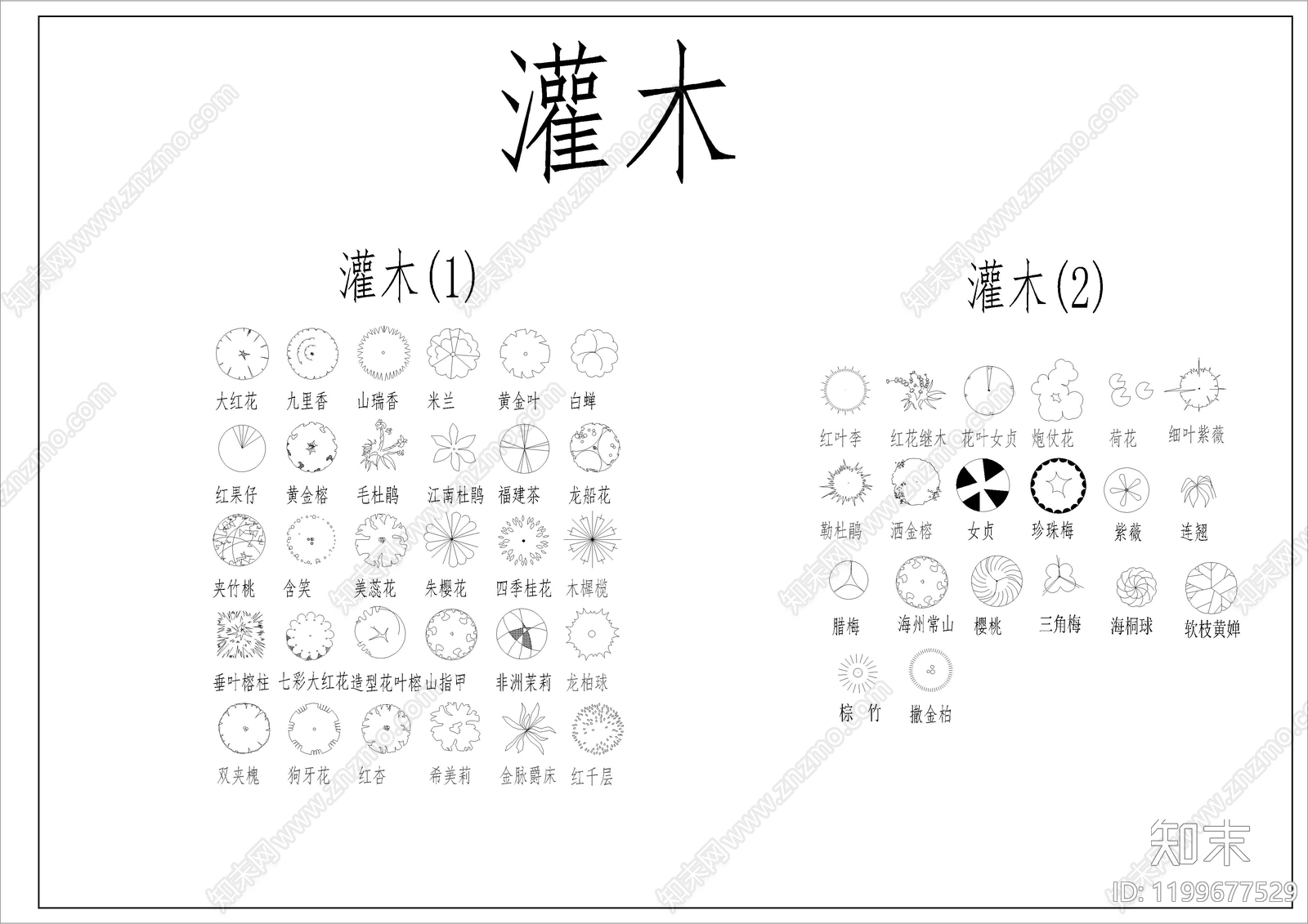 植物图例库cad施工图下载【ID:1199677529】