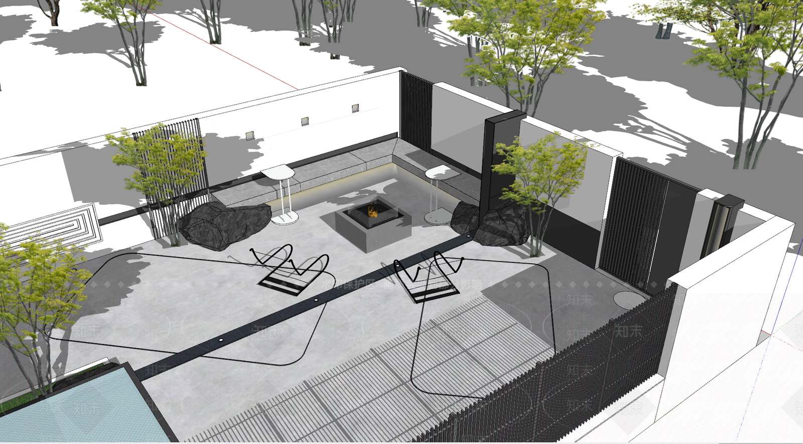 现代简约别墅庭院SU模型下载【ID:1199679542】