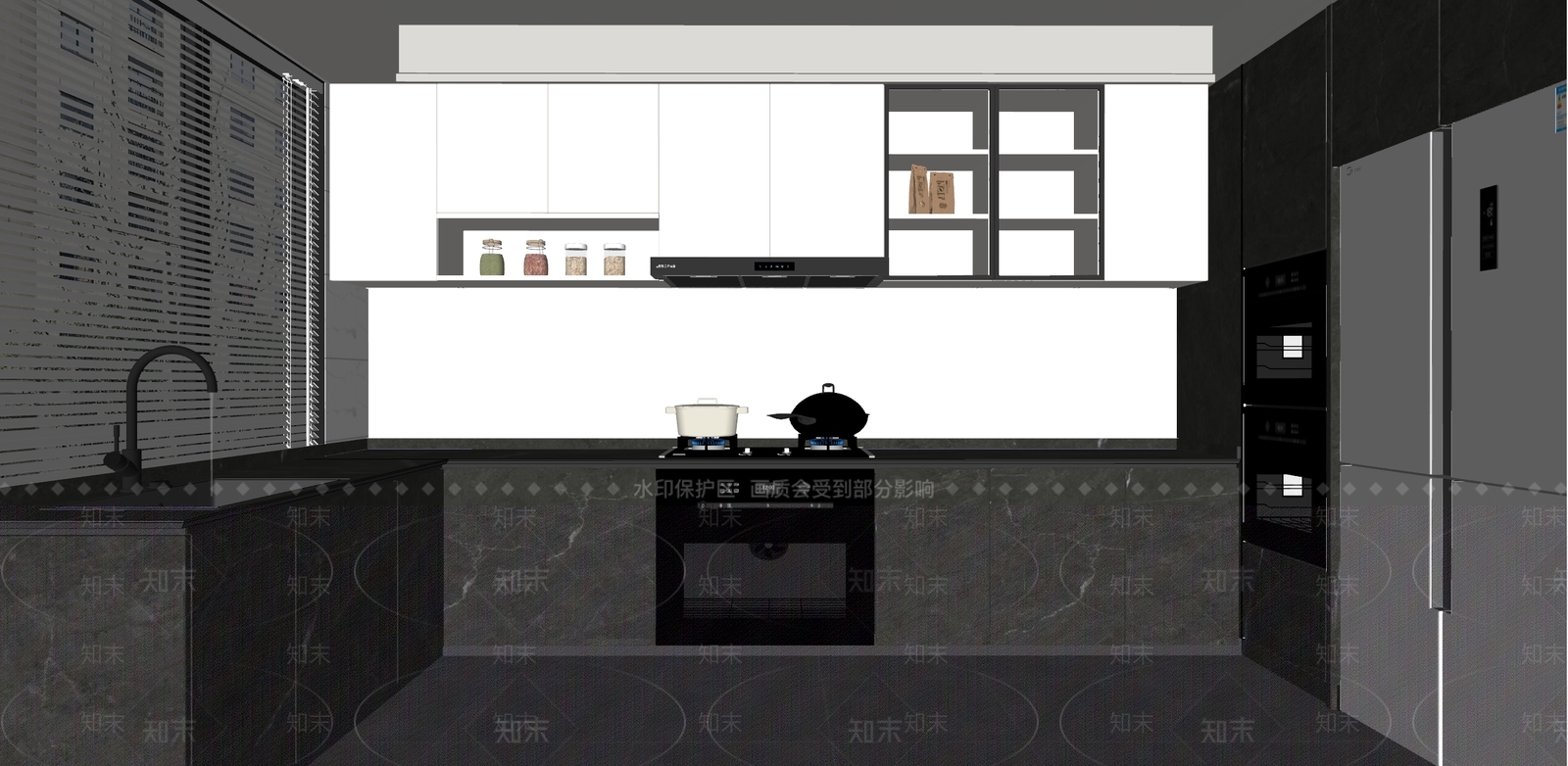 简约现代封闭式厨房SU模型下载【ID:1199681812】