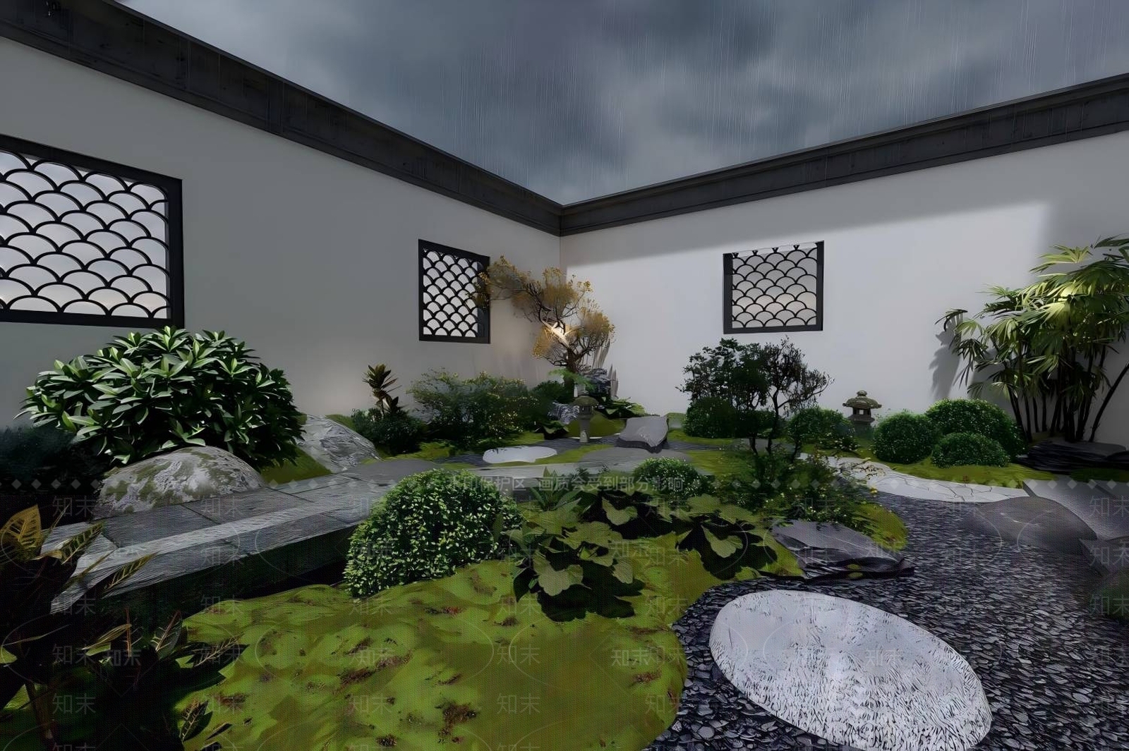 日式休憩花园SU模型下载【ID:1199682536】