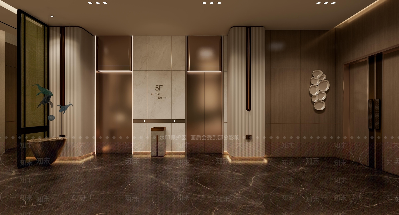轻奢新中式电梯厅SU模型下载【ID:1199684651】