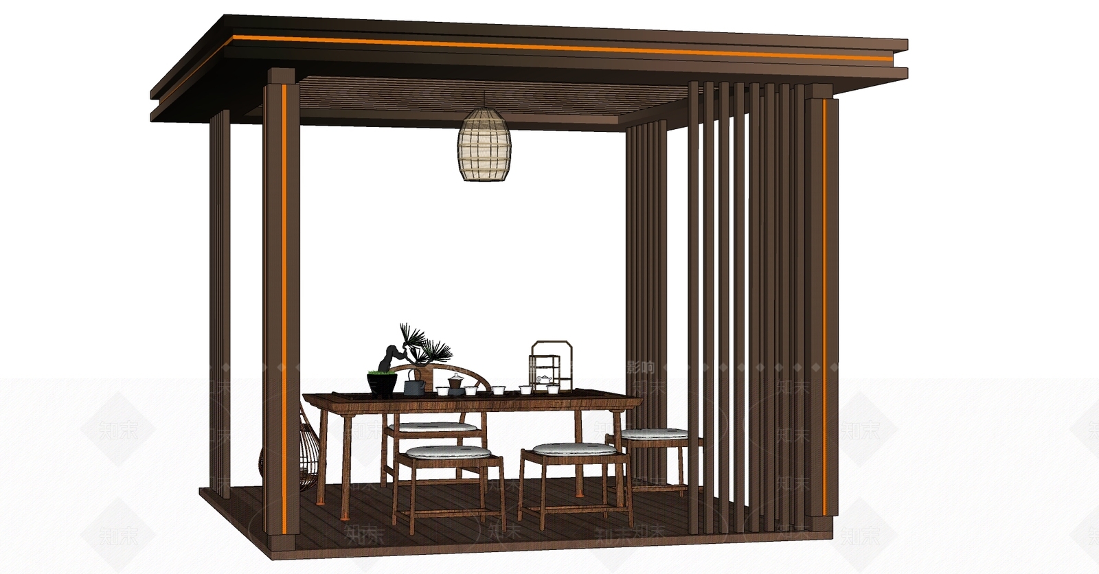 新中式廊架SU模型下载【ID:1199687370】