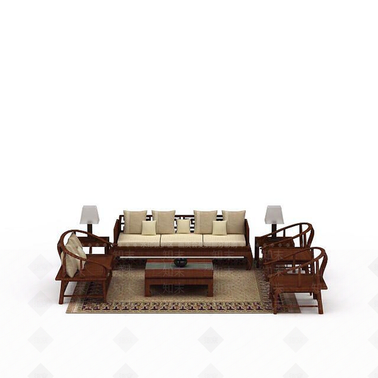 中式沙发茶几组合3D模型下载【ID:1199689112】