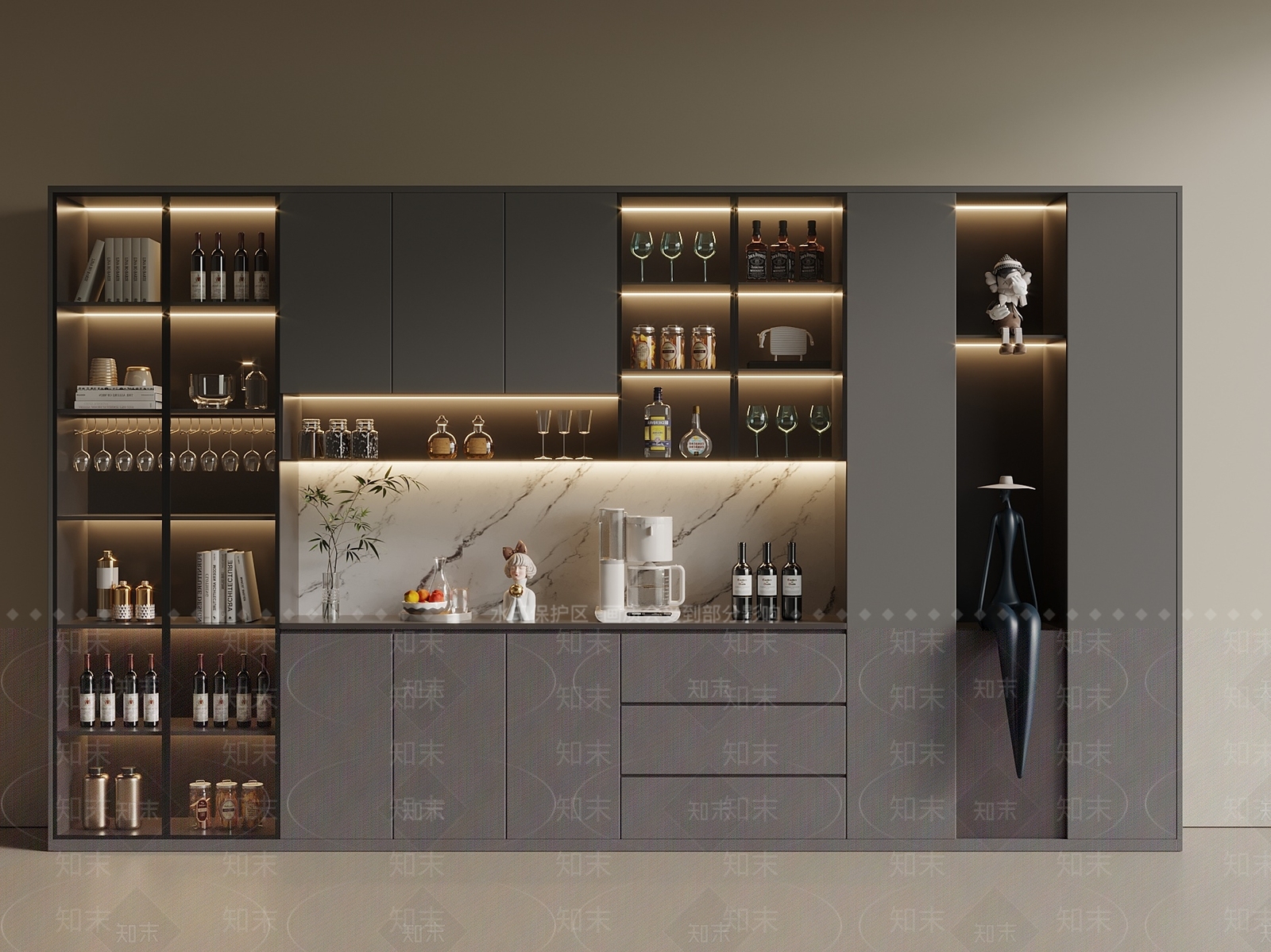 现代意式酒柜3D模型下载【ID:1199689338】