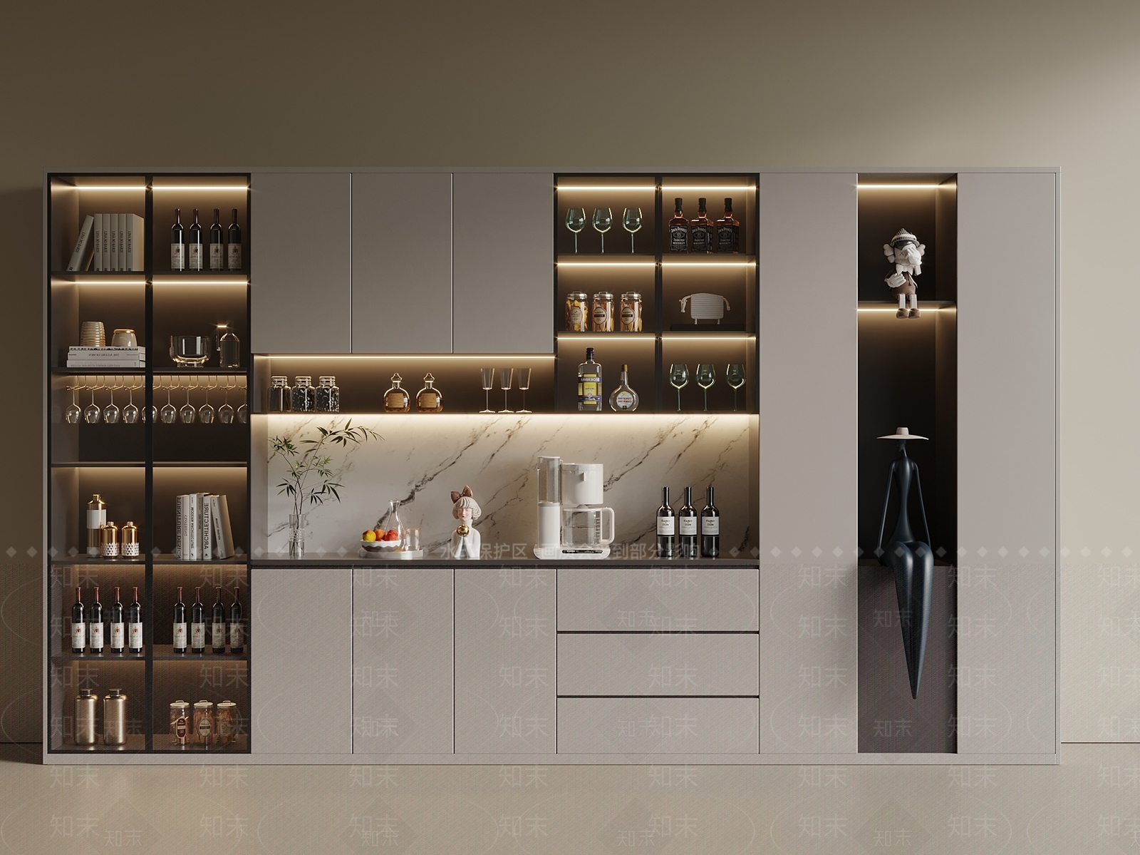 现代意式酒柜3D模型下载【ID:1199689488】