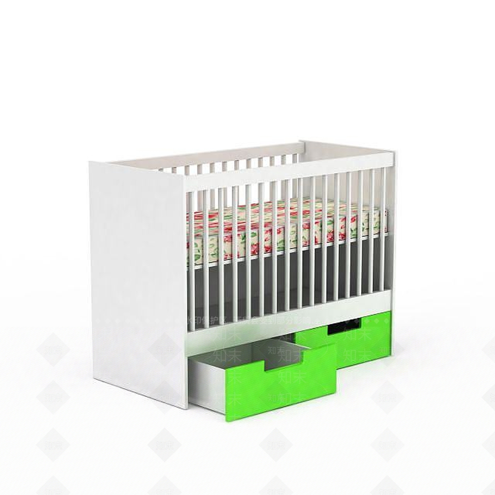 现代白色实木婴儿床3D模型下载【ID:1199690240】