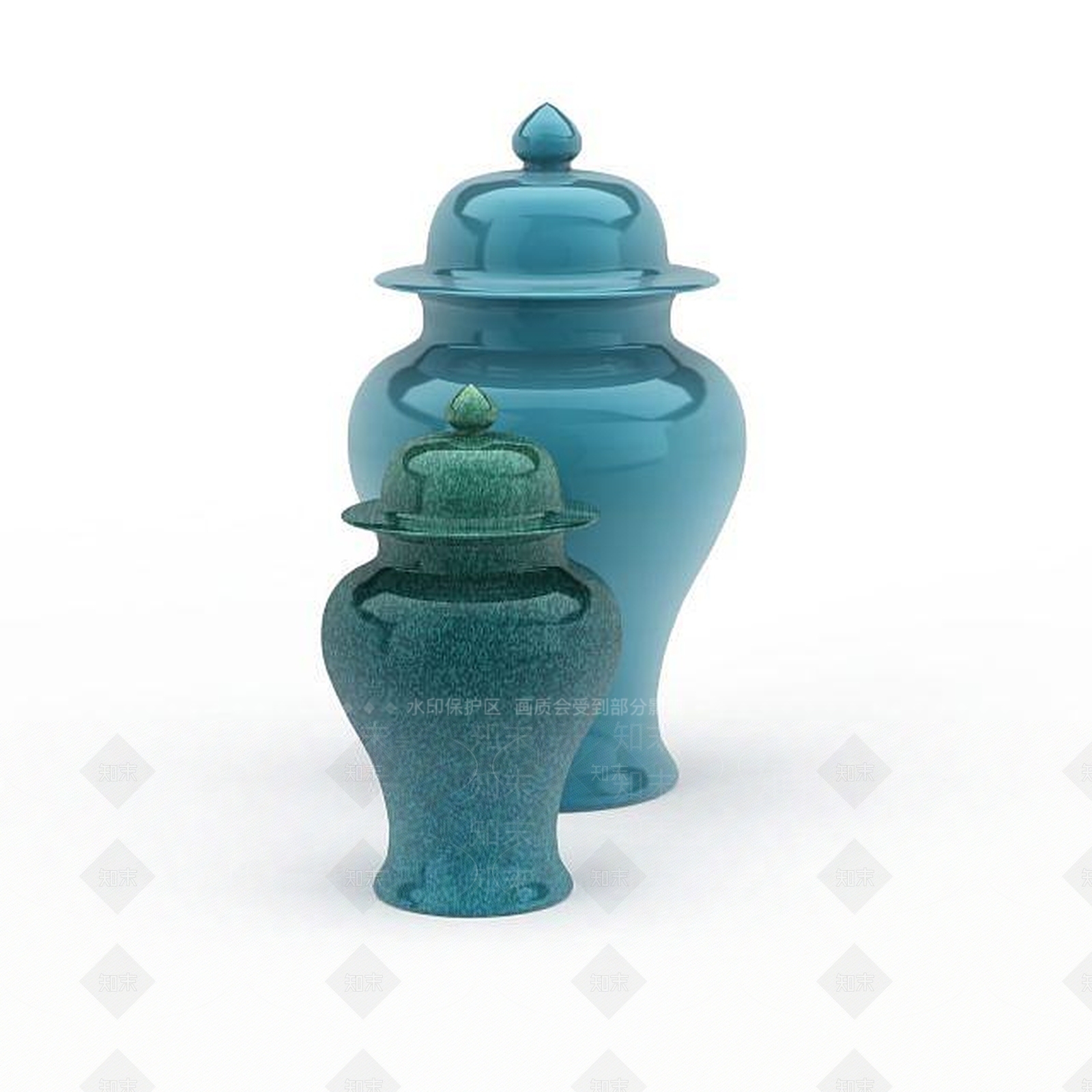 现代精美蓝色陶罐工艺品组合3D模型下载【ID:1199691212】