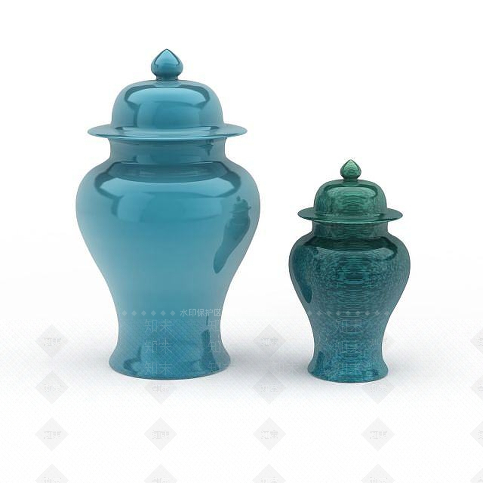 现代精美蓝色陶罐工艺品组合3D模型下载【ID:1199691212】