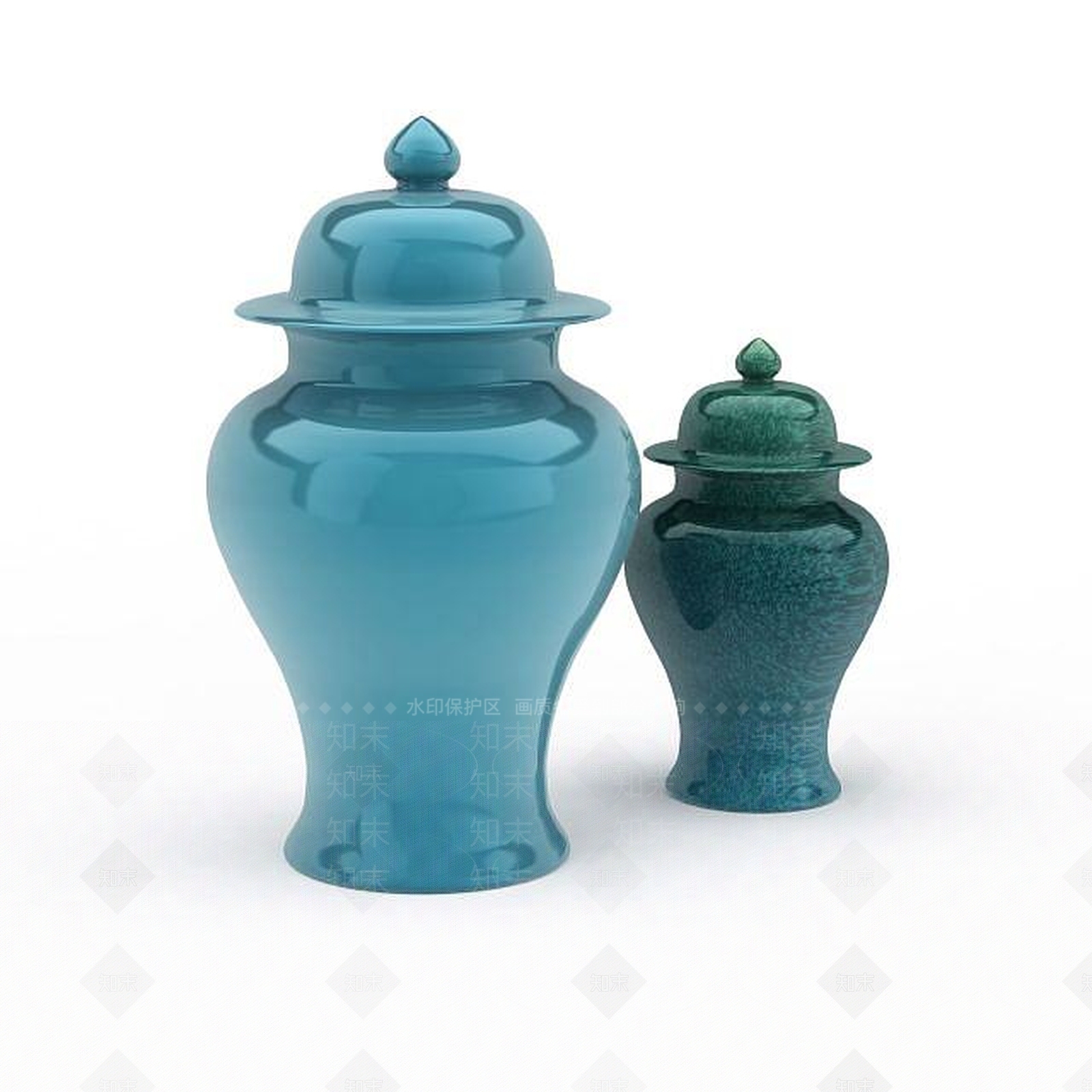 现代精美蓝色陶罐工艺品组合3D模型下载【ID:1199691212】