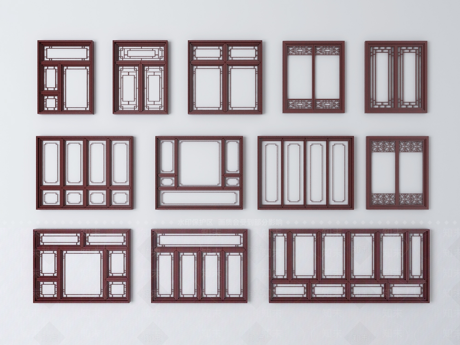 中式平开窗3D模型下载【ID:1199691302】