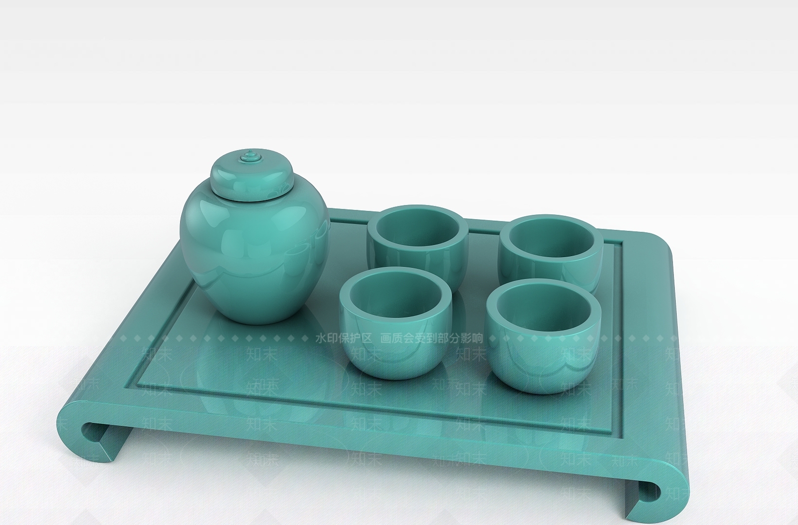 现代精美蓝色陶瓷茶具套装3D模型下载【ID:1199691849】