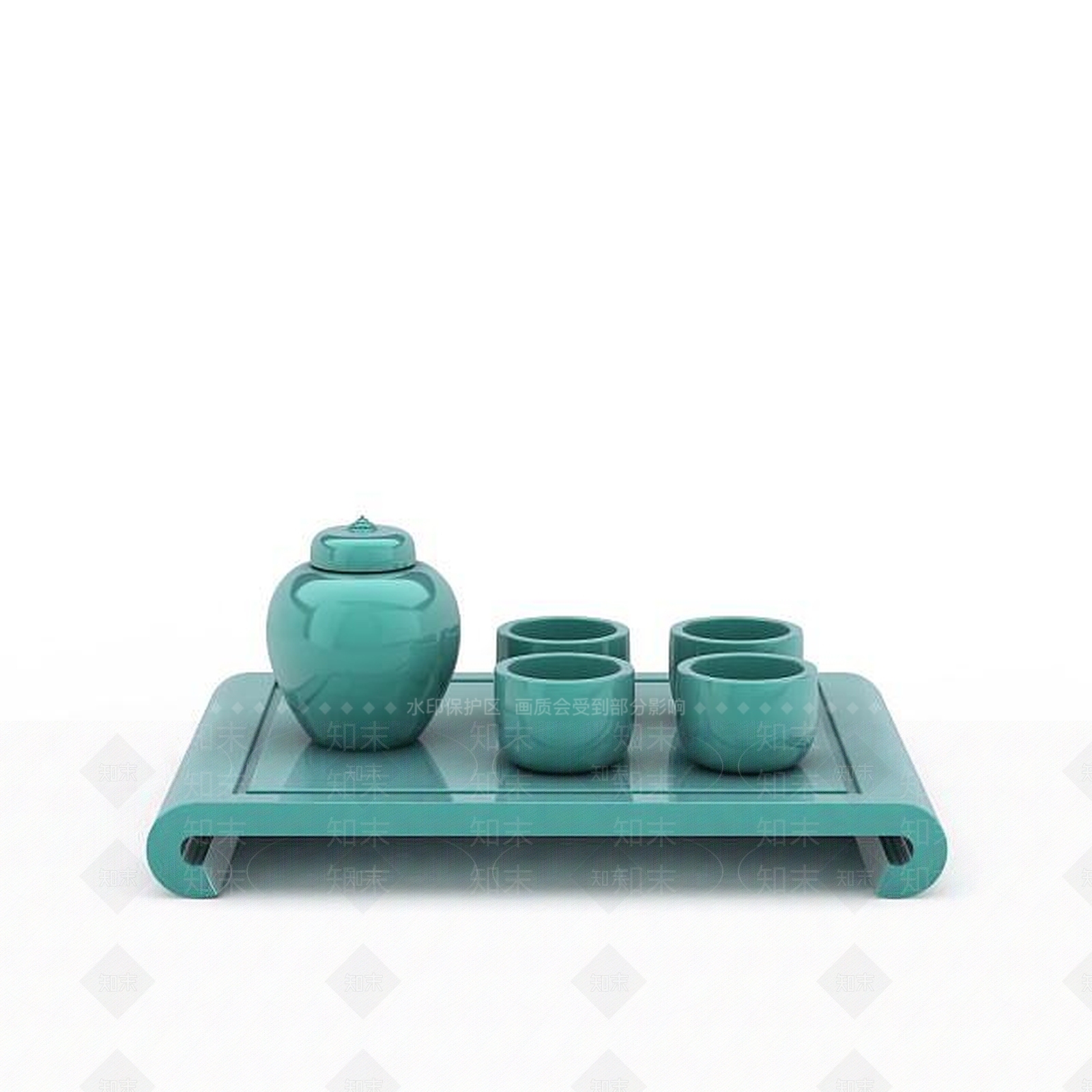 现代精美蓝色陶瓷茶具套装3D模型下载【ID:1199691849】
