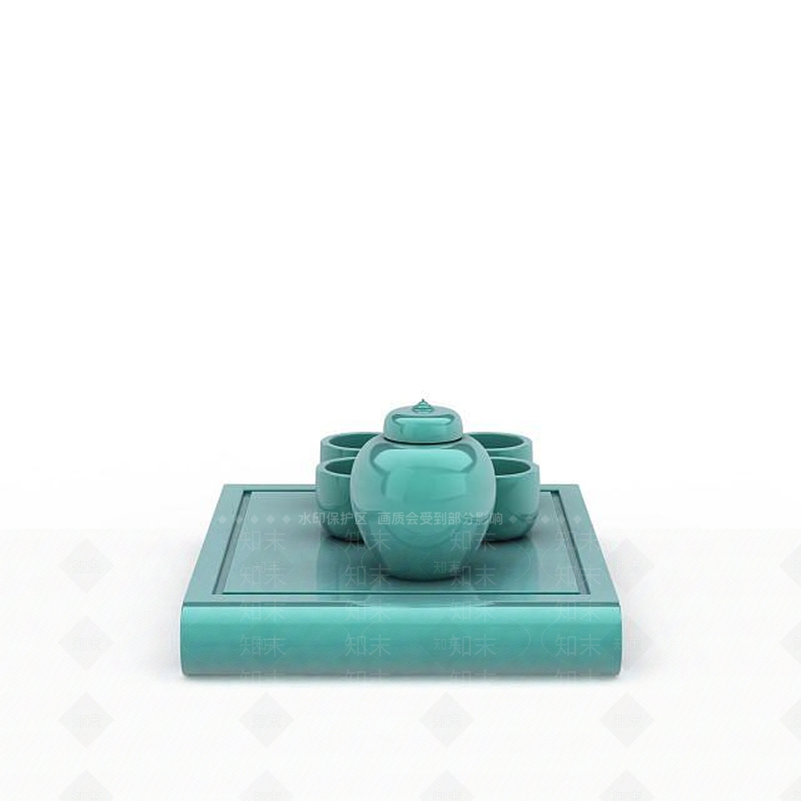 现代精美蓝色陶瓷茶具套装3D模型下载【ID:1199691849】