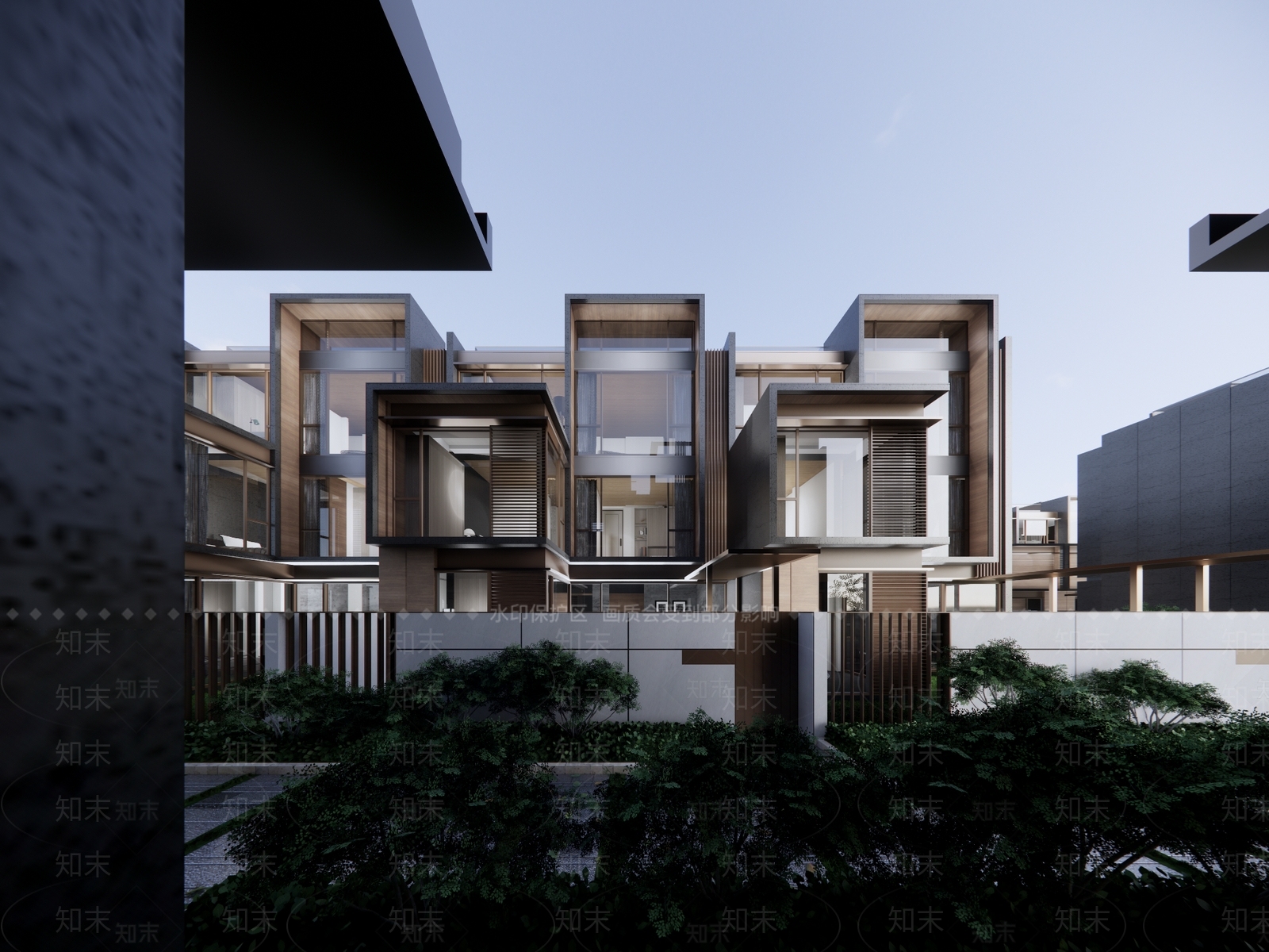 现代轻奢联排别墅SU模型下载【ID:1199692303】