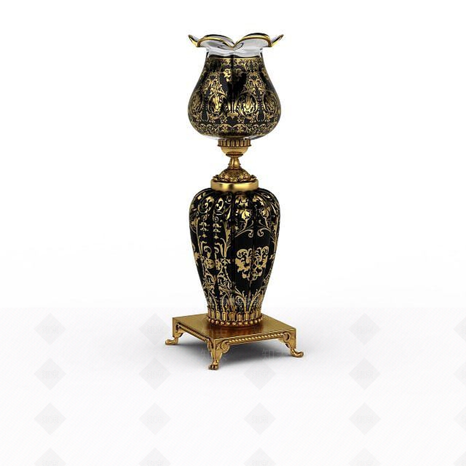 现代异域风情黑色镶金边雕花3D模型下载【ID:1199692208】