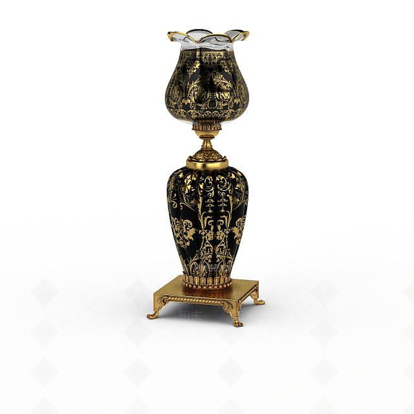 现代异域风情黑色镶金边雕花3D模型下载【ID:1199692208】