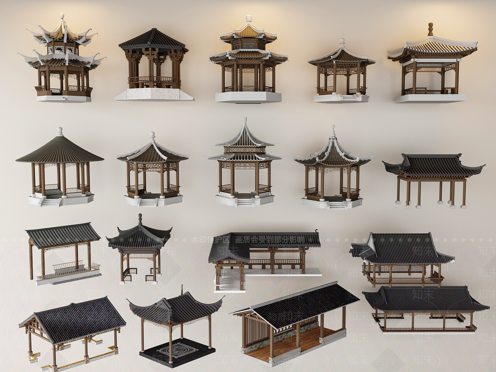 新中式复古古建筑SU模型下载【ID:1199694031】