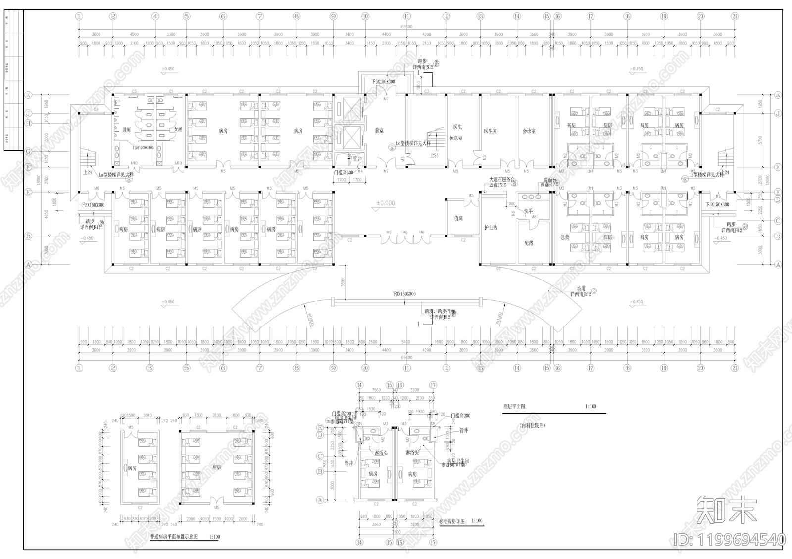 现代医院建筑cad施工图下载【ID:1199694540】