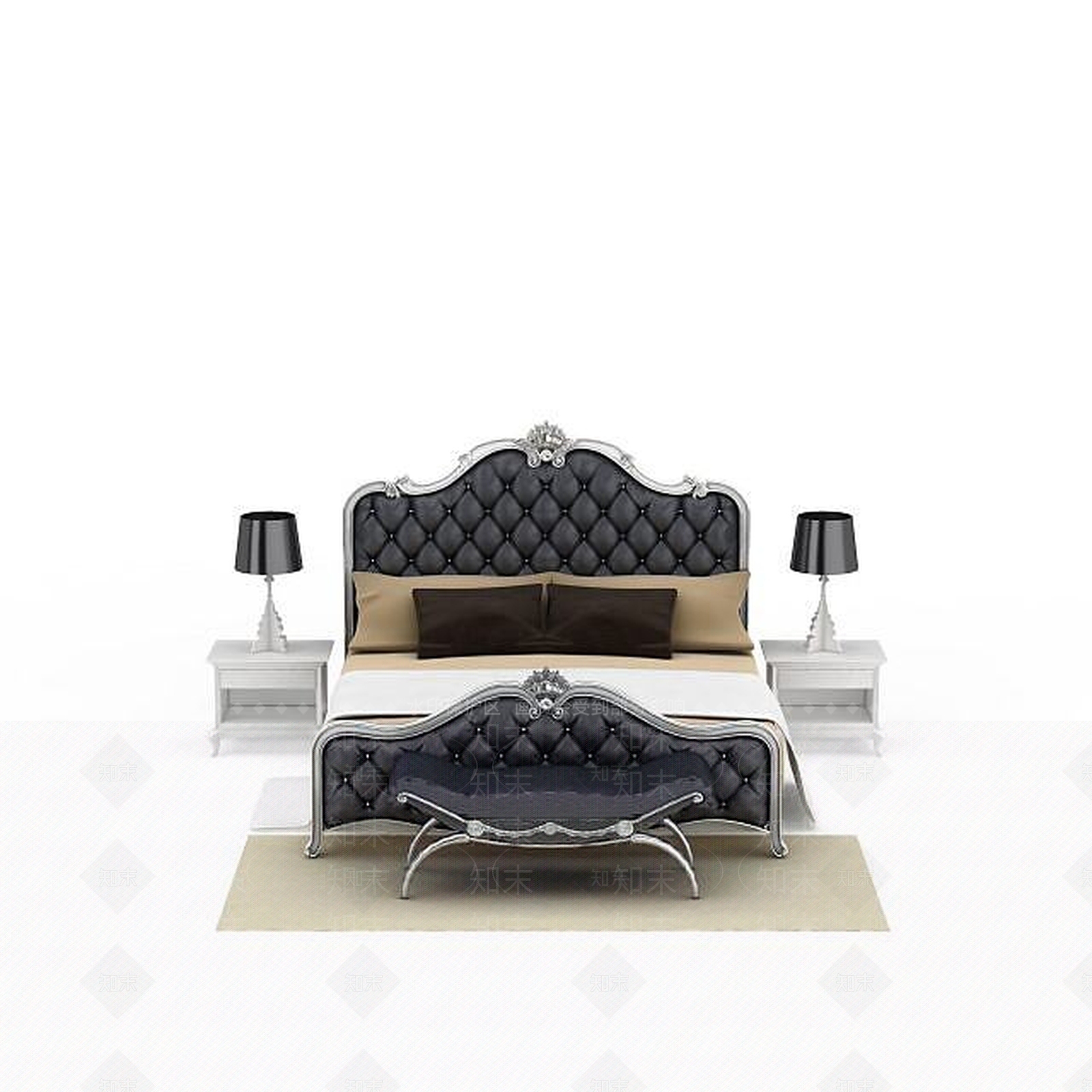 美式豪华灰色美式软包双人床3D模型下载【ID:1199697807】