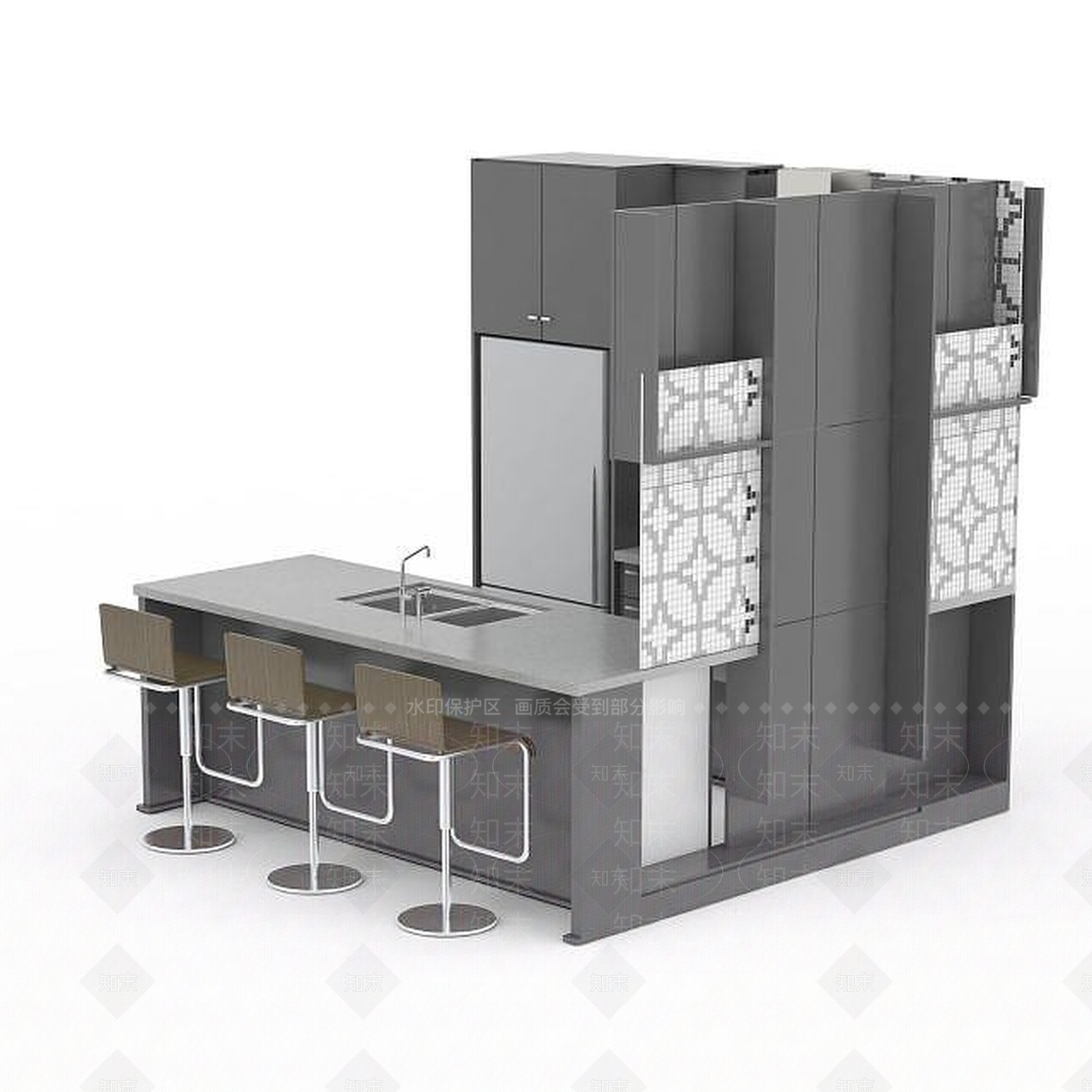 现代精美现代灰橱柜组合3D模型下载【ID:1199699079】