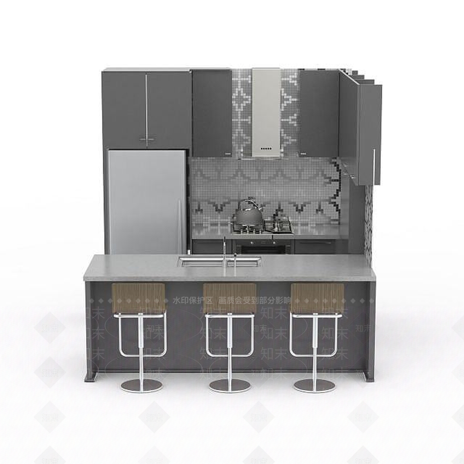 现代精美现代灰橱柜组合3D模型下载【ID:1199699079】