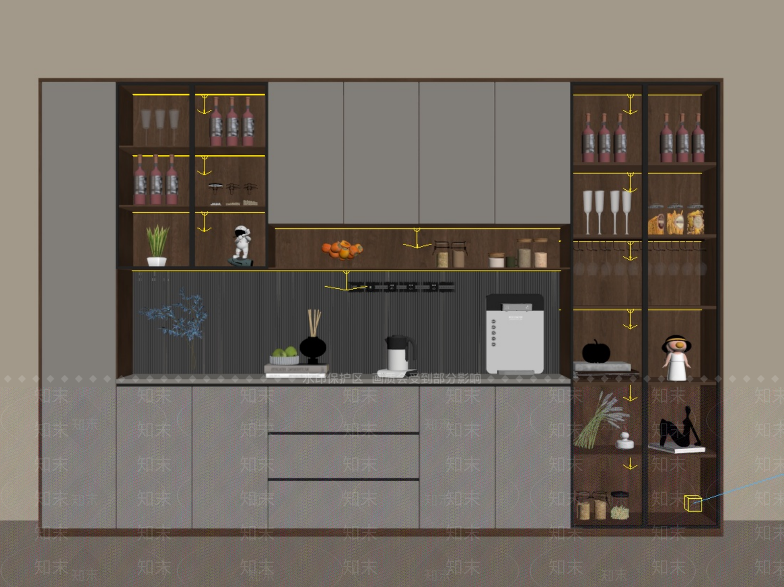 现代轻奢餐边柜SU模型下载【ID:1199699584】