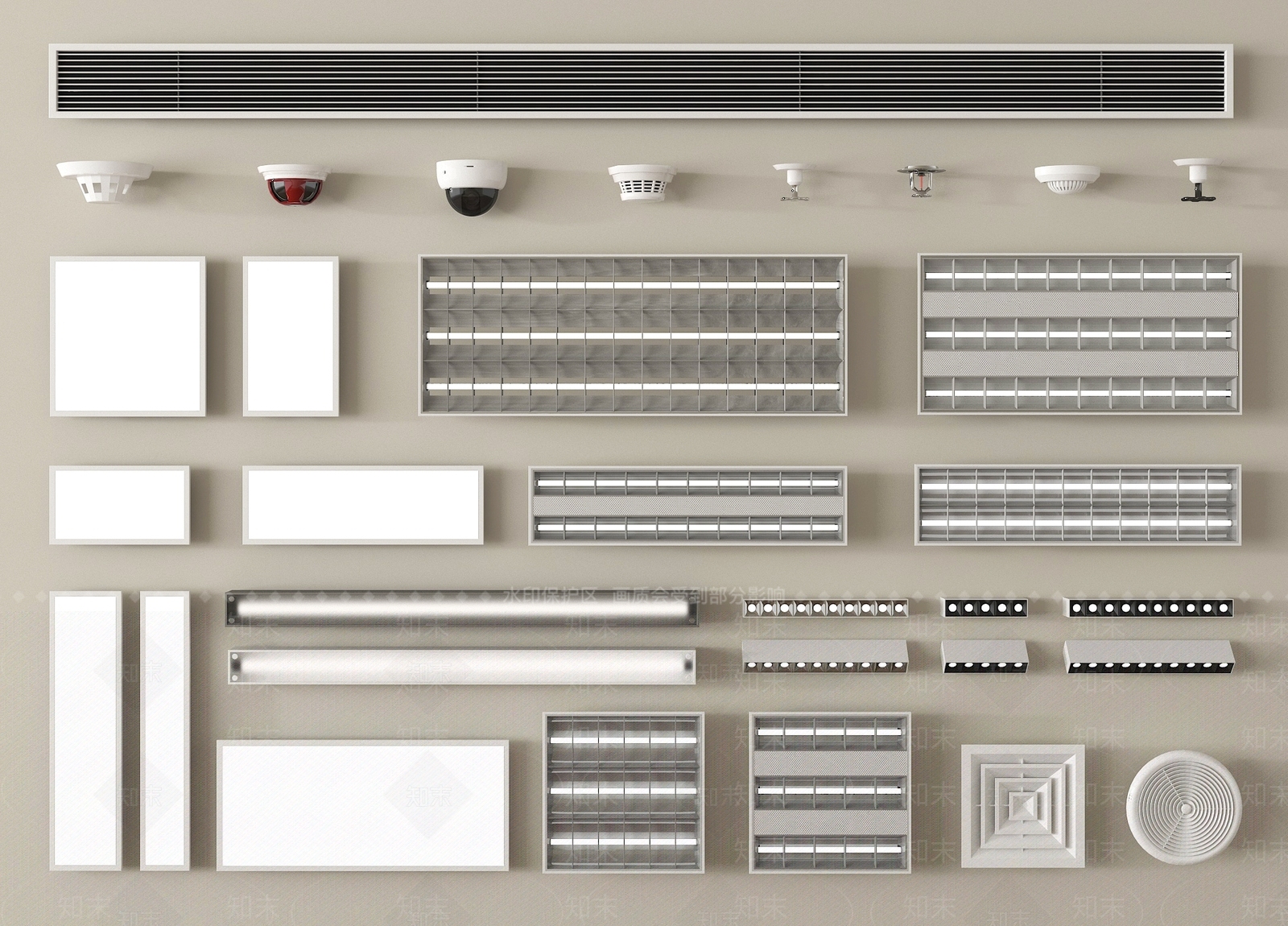 现代格栅灯SU模型下载【ID:1199704495】