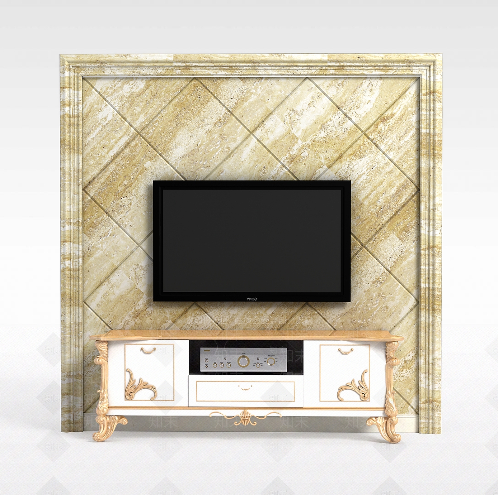 欧式古典欧式电视柜背景墙3D模型下载【ID:1199707764】
