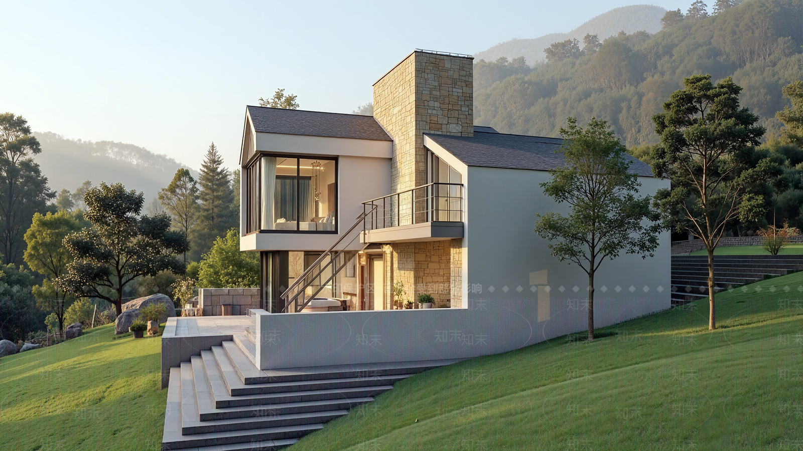 现代轻奢独栋别墅SU模型下载【ID:1199711175】