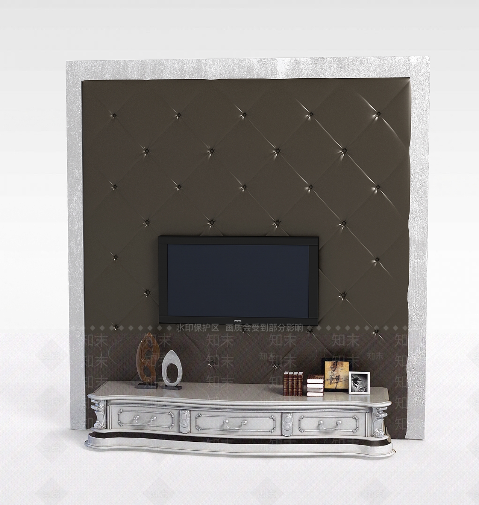 美式棕色美式软包电视柜背景墙3D模型下载【ID:1199711341】