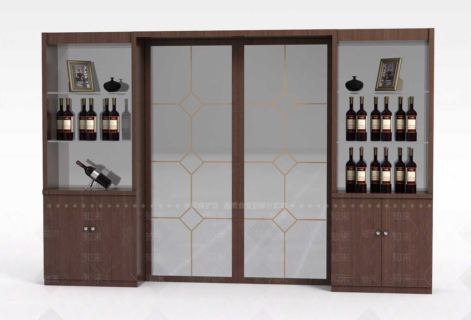 现代实木酒柜隔断3D模型下载【ID:1199713486】