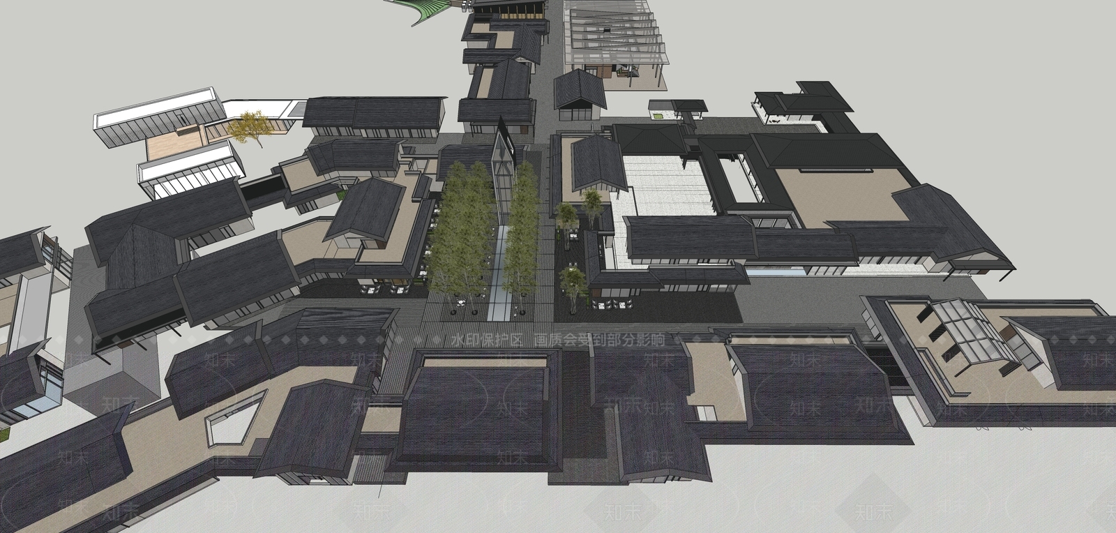 现代新中式商业街SU模型下载【ID:1199721816】