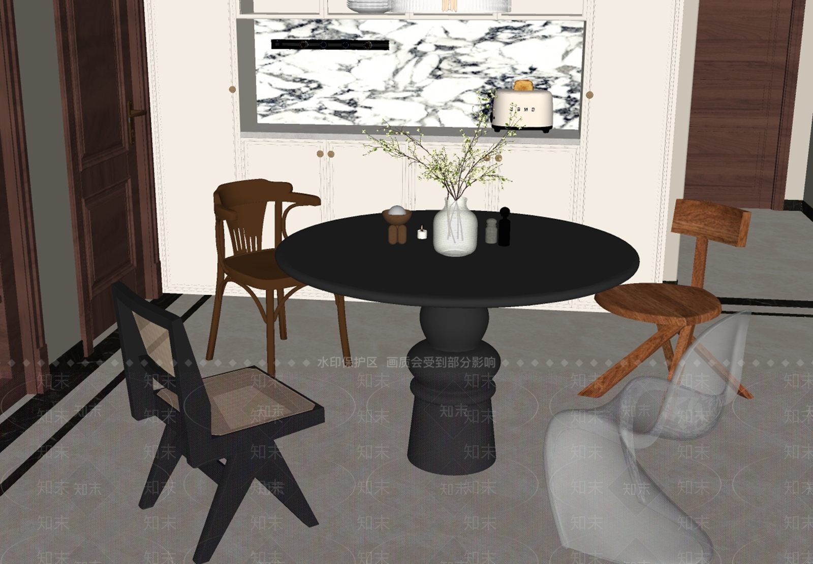 法式中古餐桌椅SU模型下载【ID:1199723901】