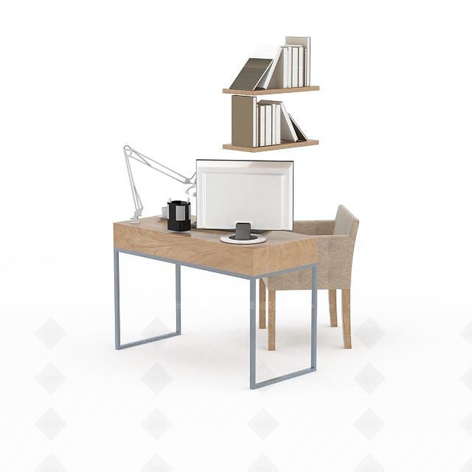 现代简约居家办公桌椅组合3D模型下载【ID:1199725465】
