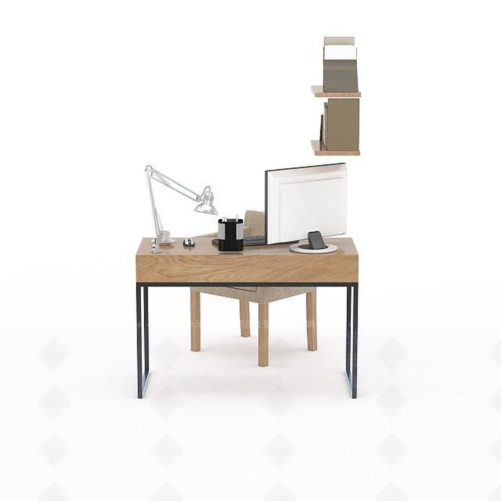 现代简约居家办公桌椅组合3D模型下载【ID:1199725465】