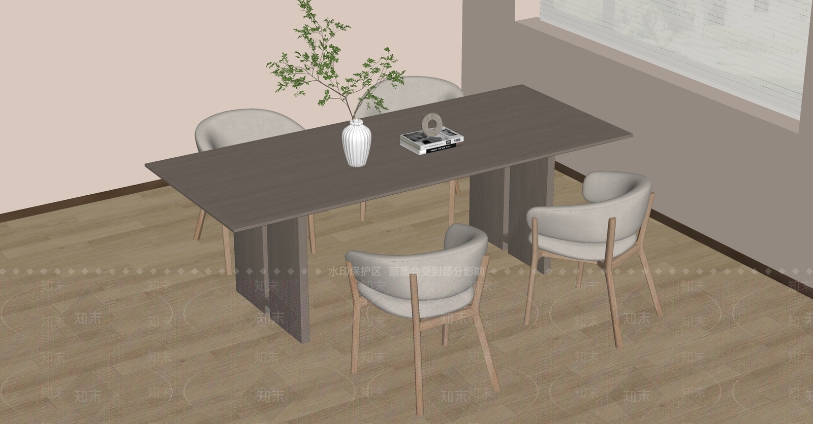 现代原木餐桌椅SU模型下载【ID:1199725936】