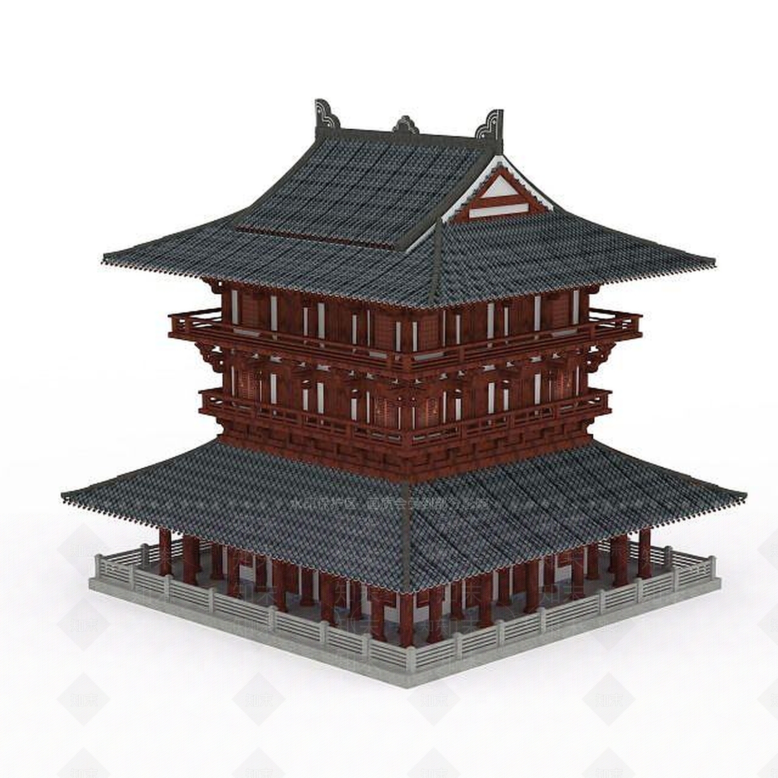 中式古建塔楼3D模型下载【ID:1199728609】