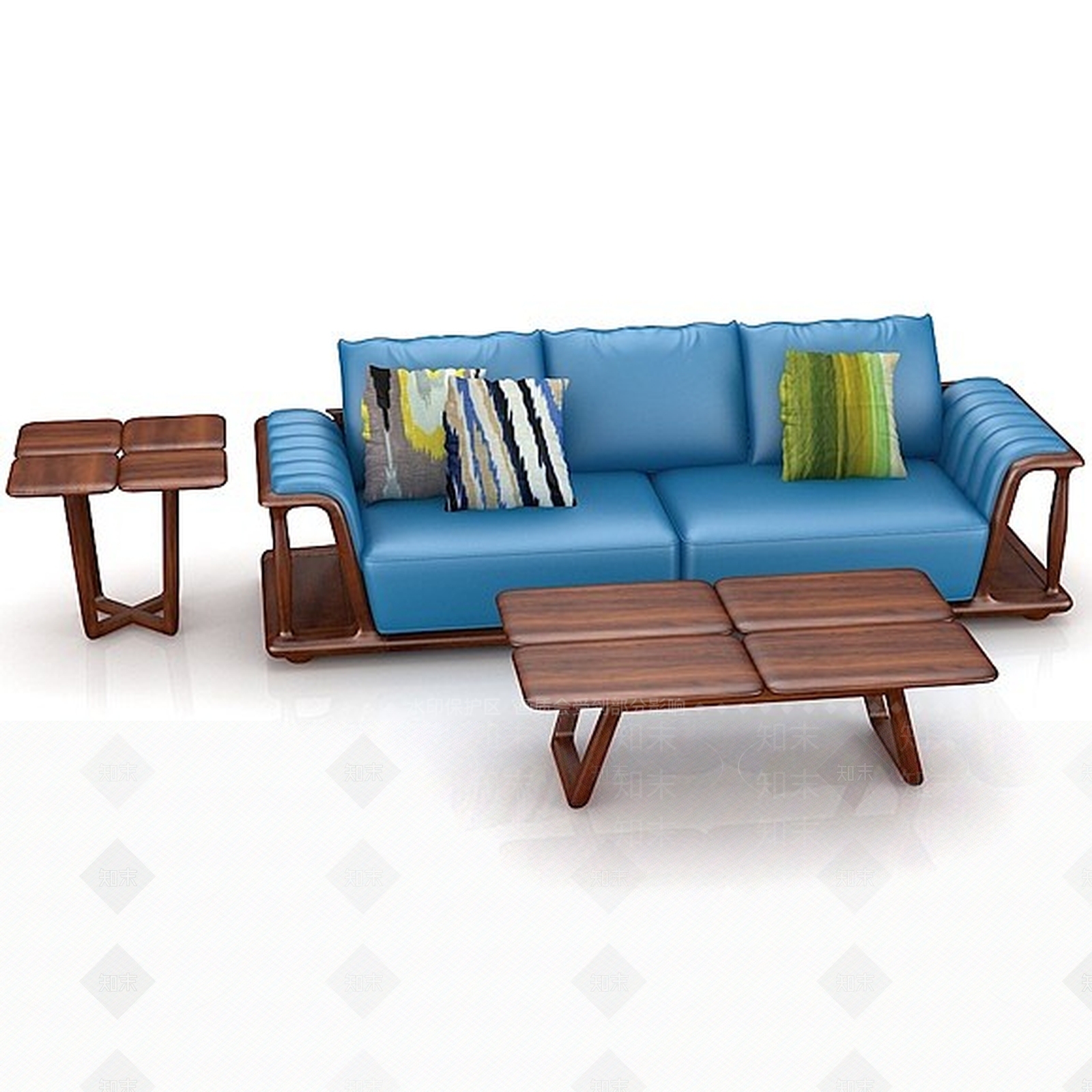 北欧实木沙发茶几组合3D模型下载【ID:1199730303】