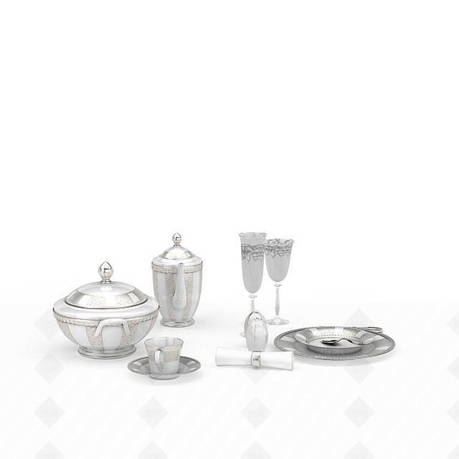 现代精美阿拉伯风格餐具3D模型下载【ID:1199730581】