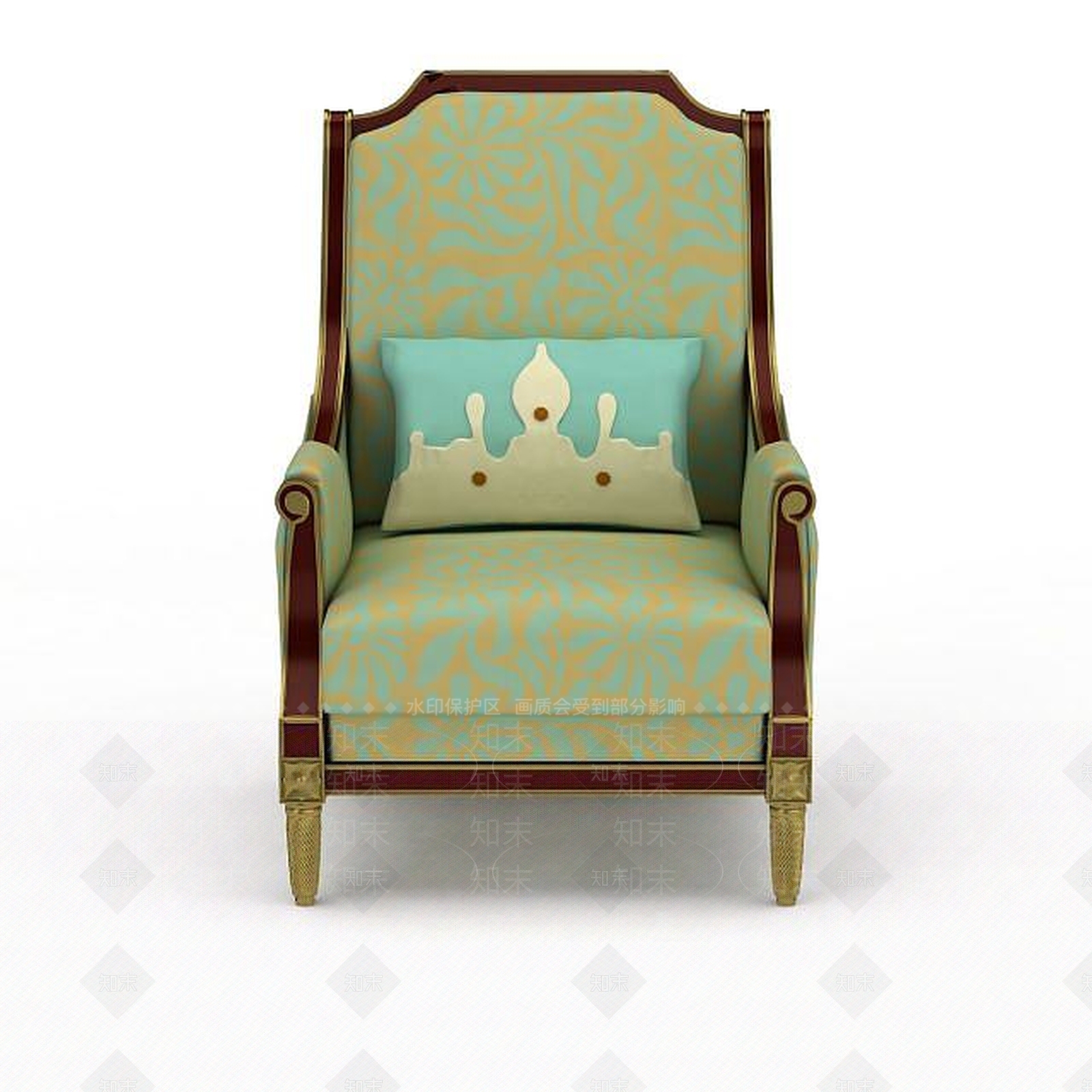 现代精美绿色印花布艺沙发椅3D模型下载【ID:1199734482】