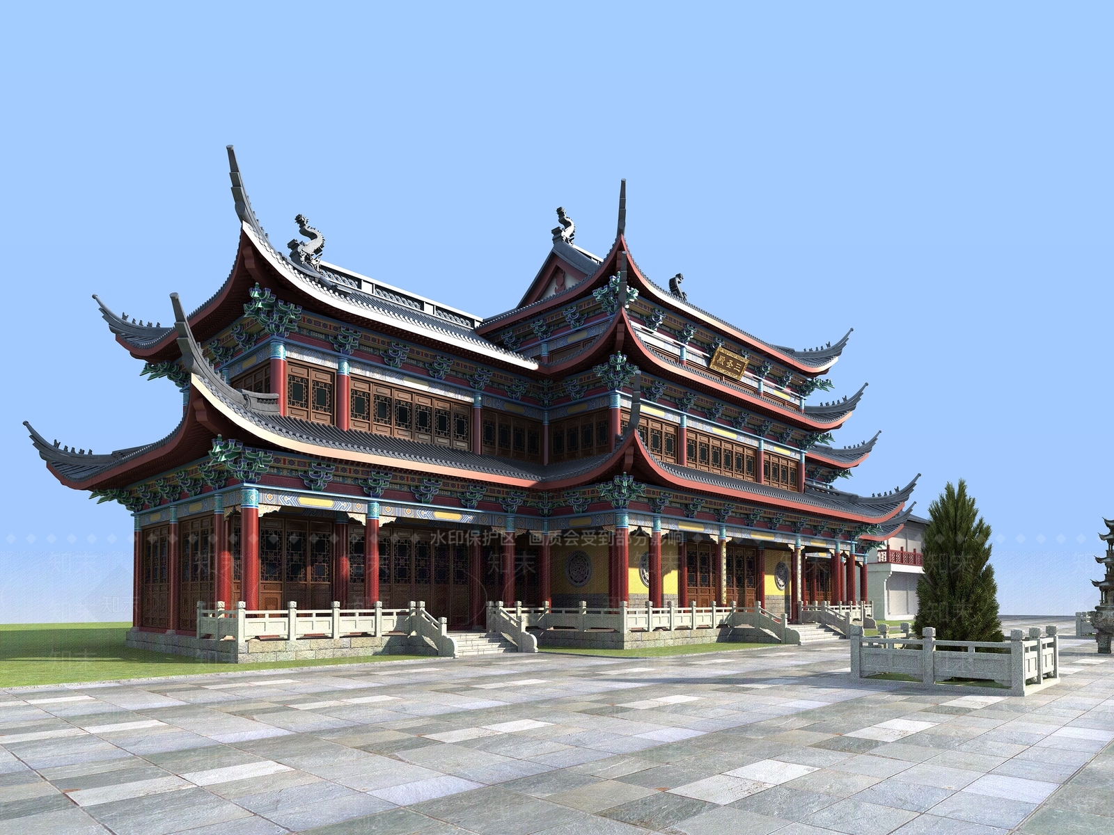 中古复古古建3D模型下载【ID:1199744538】