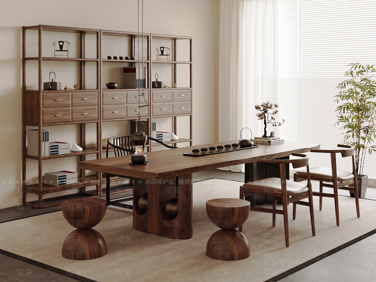 新中式禅意茶室3D模型下载【ID:1199748981】