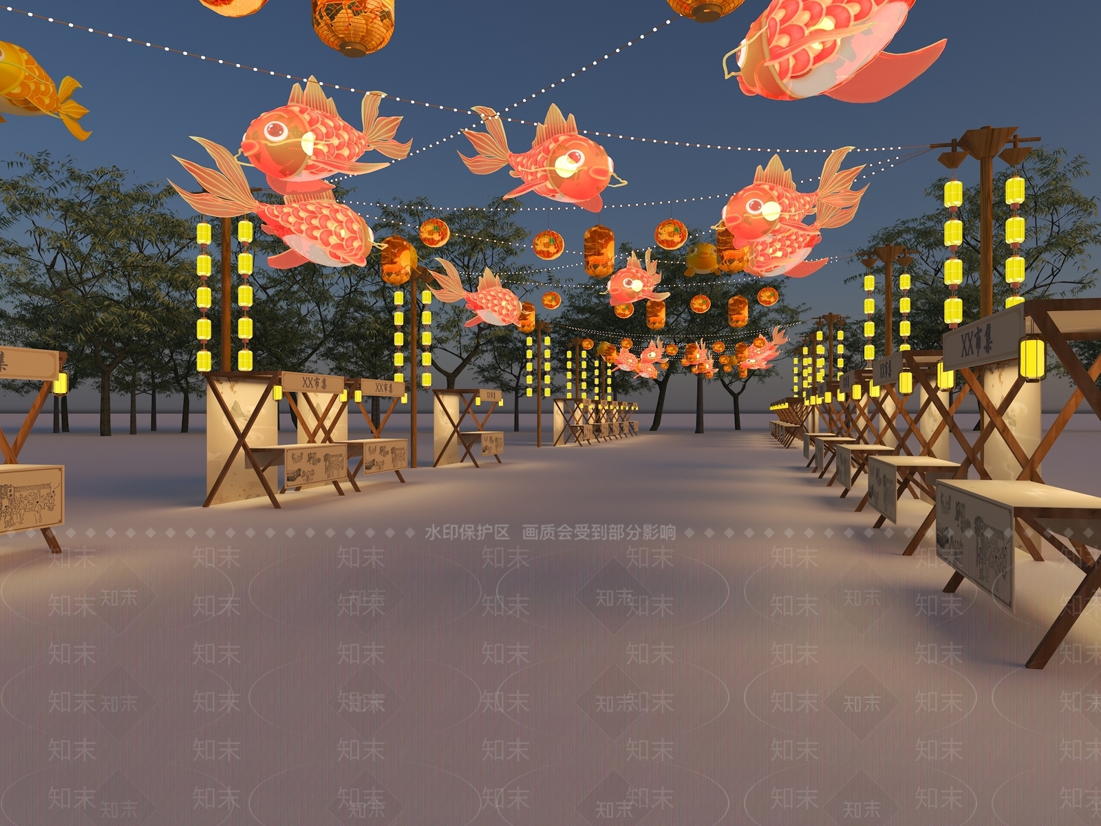 现代新中式商业街SU模型下载【ID:1199752592】