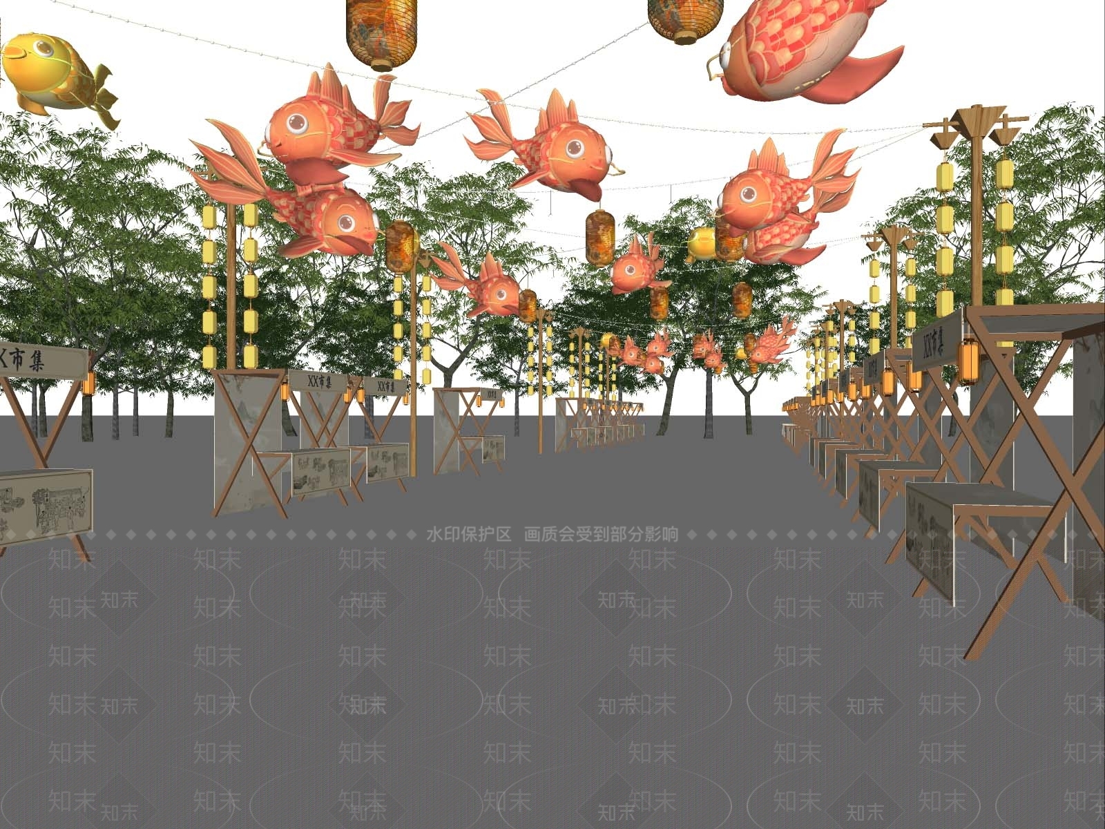 现代新中式商业街SU模型下载【ID:1199752592】