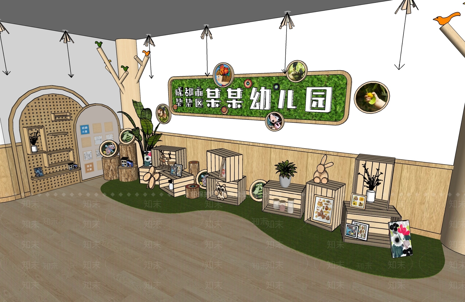 现代原木其他文化空间SU模型下载【ID:1199756162】